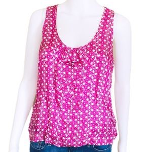 RED VALENTINO Geo Print Ruffle Front Blouse/Tank W Scoop Neck Raspberry Pink 6